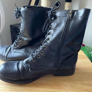 Black faux leather boots